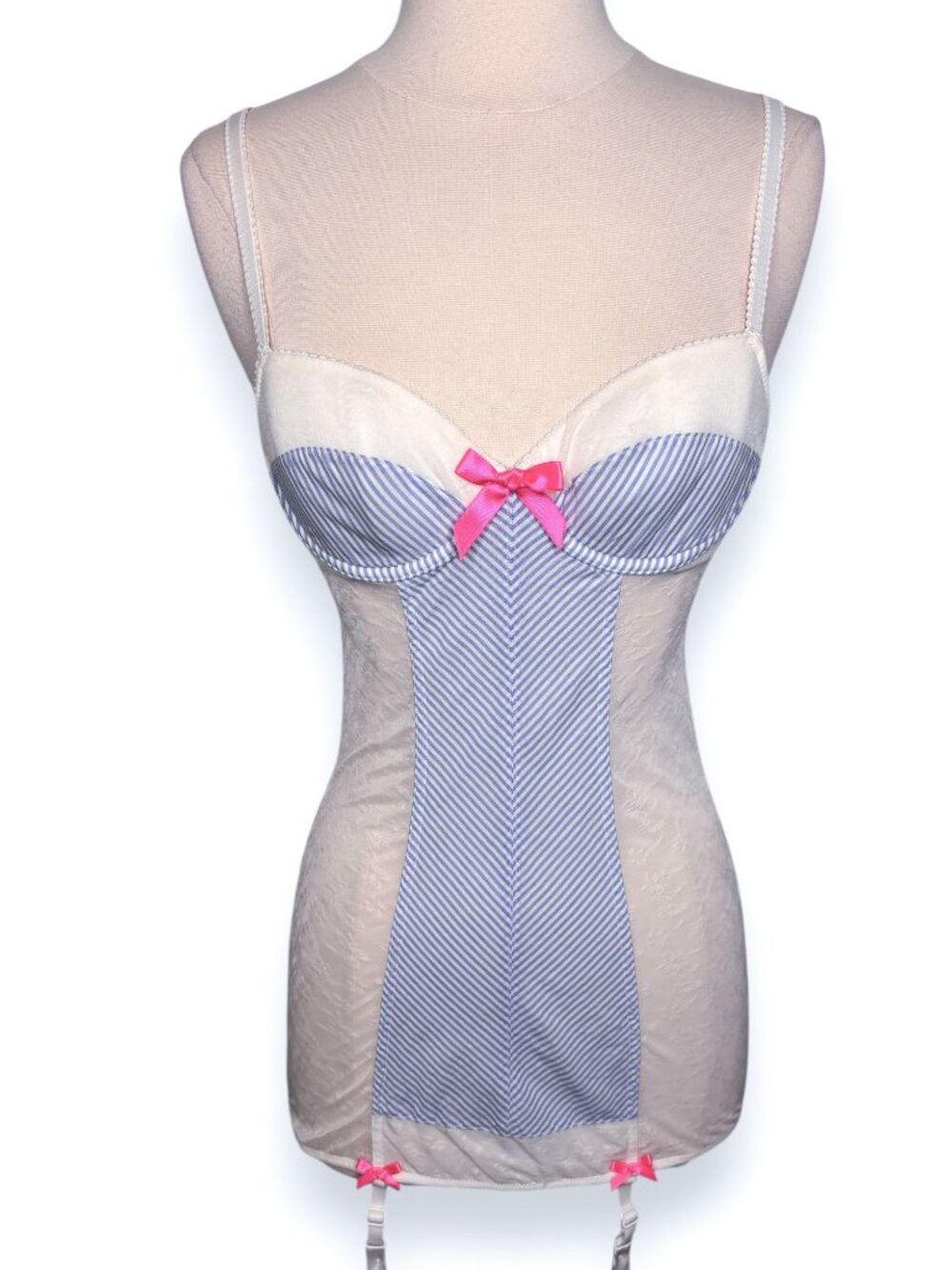 Victoria's Secret Sexy Little Things Blue White Striped Side Mesh Lingerie Small